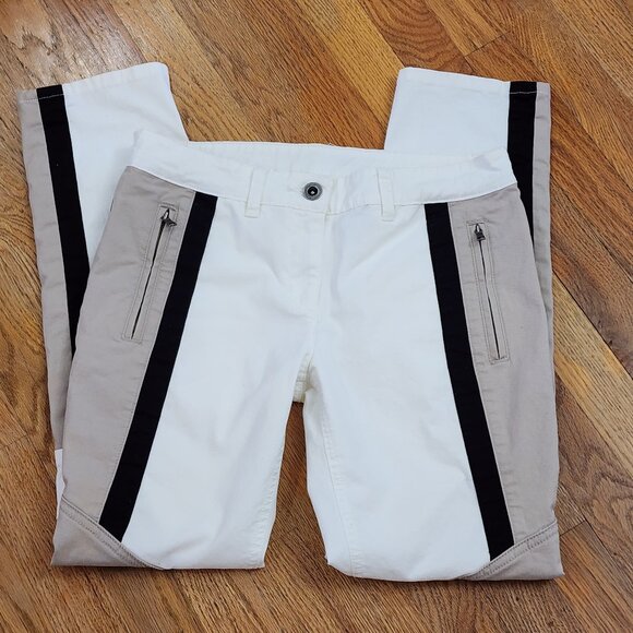 BCBGMaxAzria Ivan Off White Color-Blocked Moto Pant Zip Jeans Women's Size 28 - Picture 1 of 8